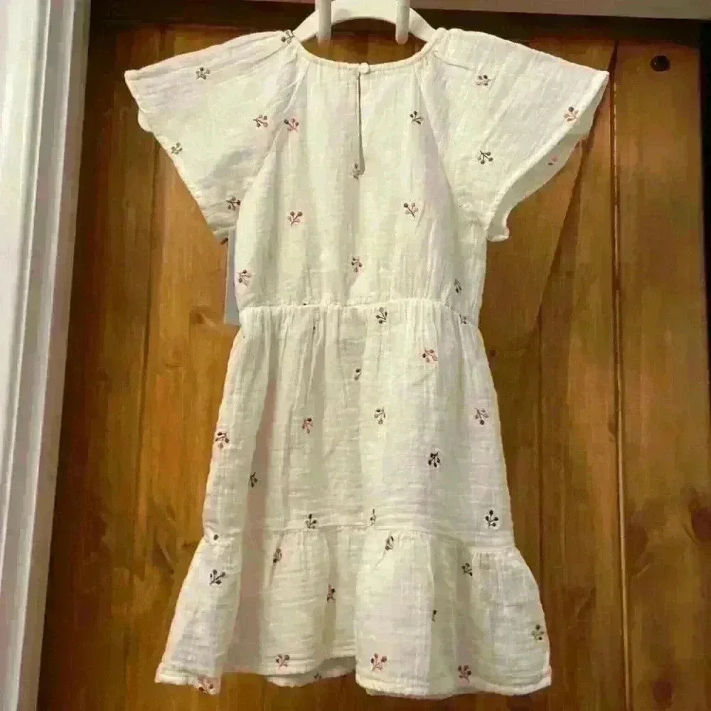 Cat and Jack Girls Off White Short Sleeve Knee Length Dress Size XS (4/5) NWT - Picture 7 of 8
